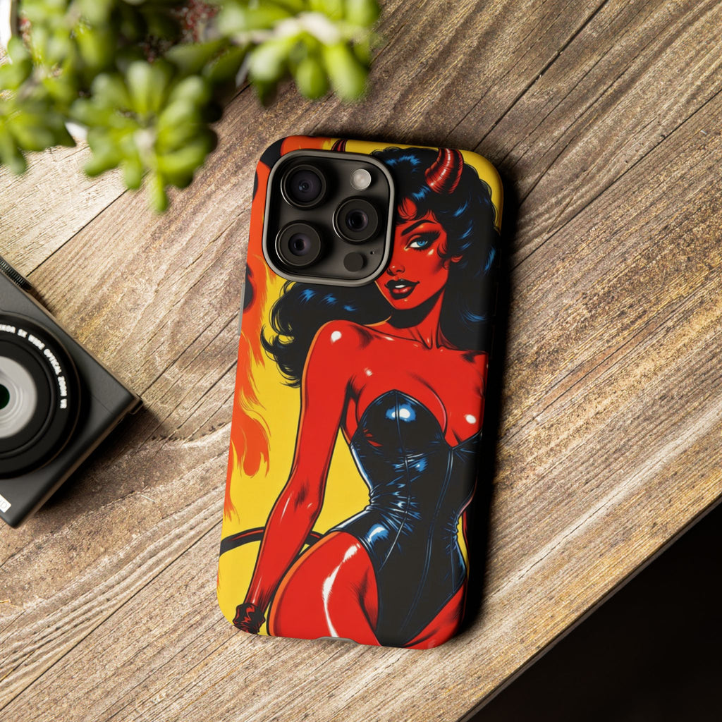 Devil Pin-Up Phone Case — Vintage Kitsch Flame Design