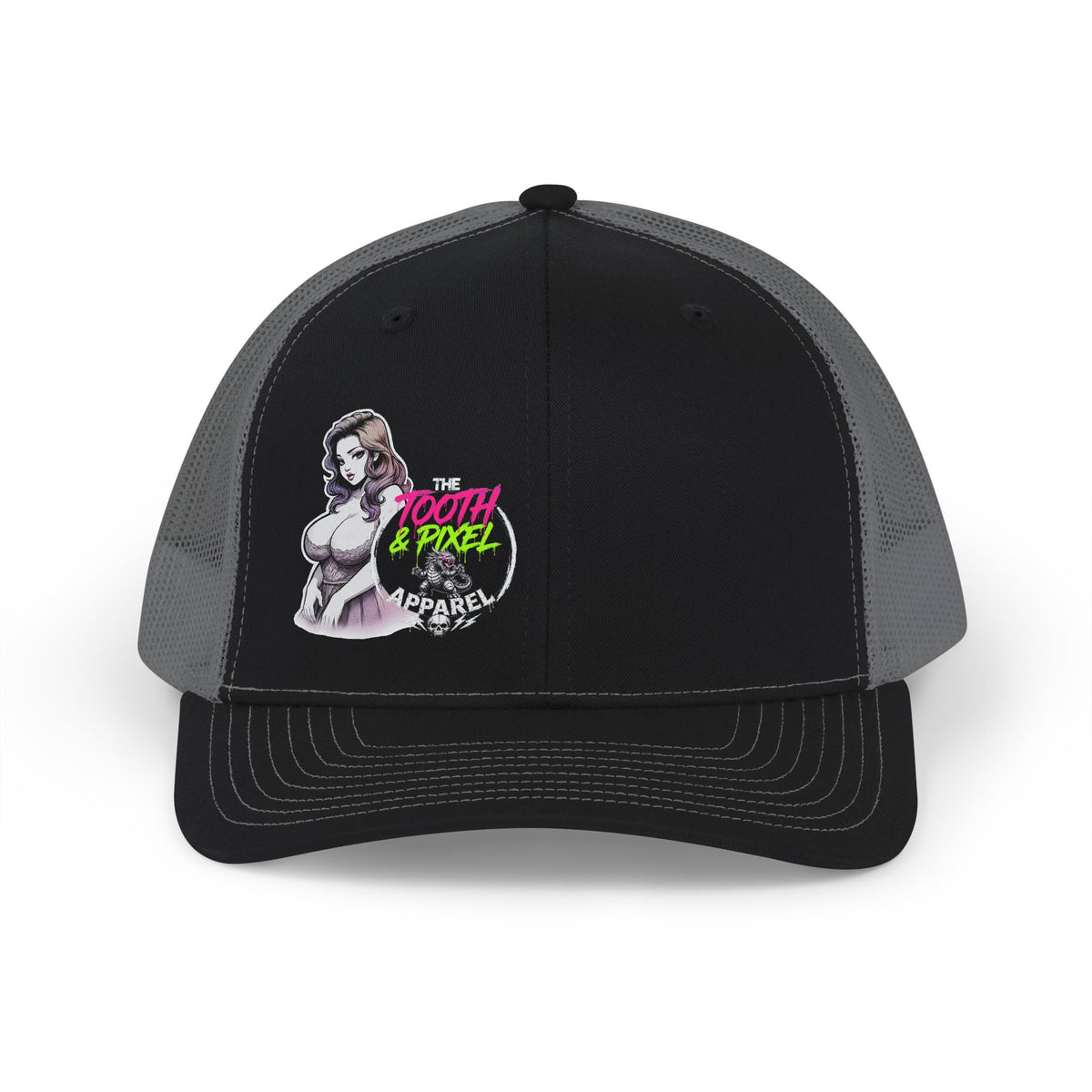 T&P-Retro Pin-Up peeking from behind The Tooth and Pixel Logo- Snapback Baseball Hat