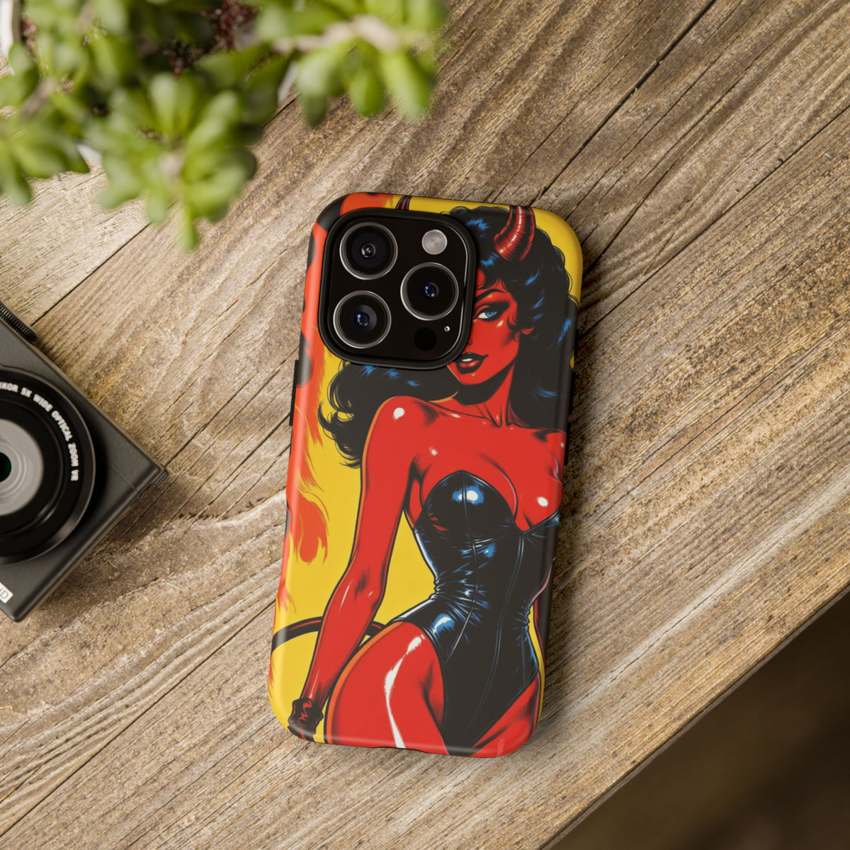 Devil Pin-Up Phone Case — Vintage Kitsch Flame Design