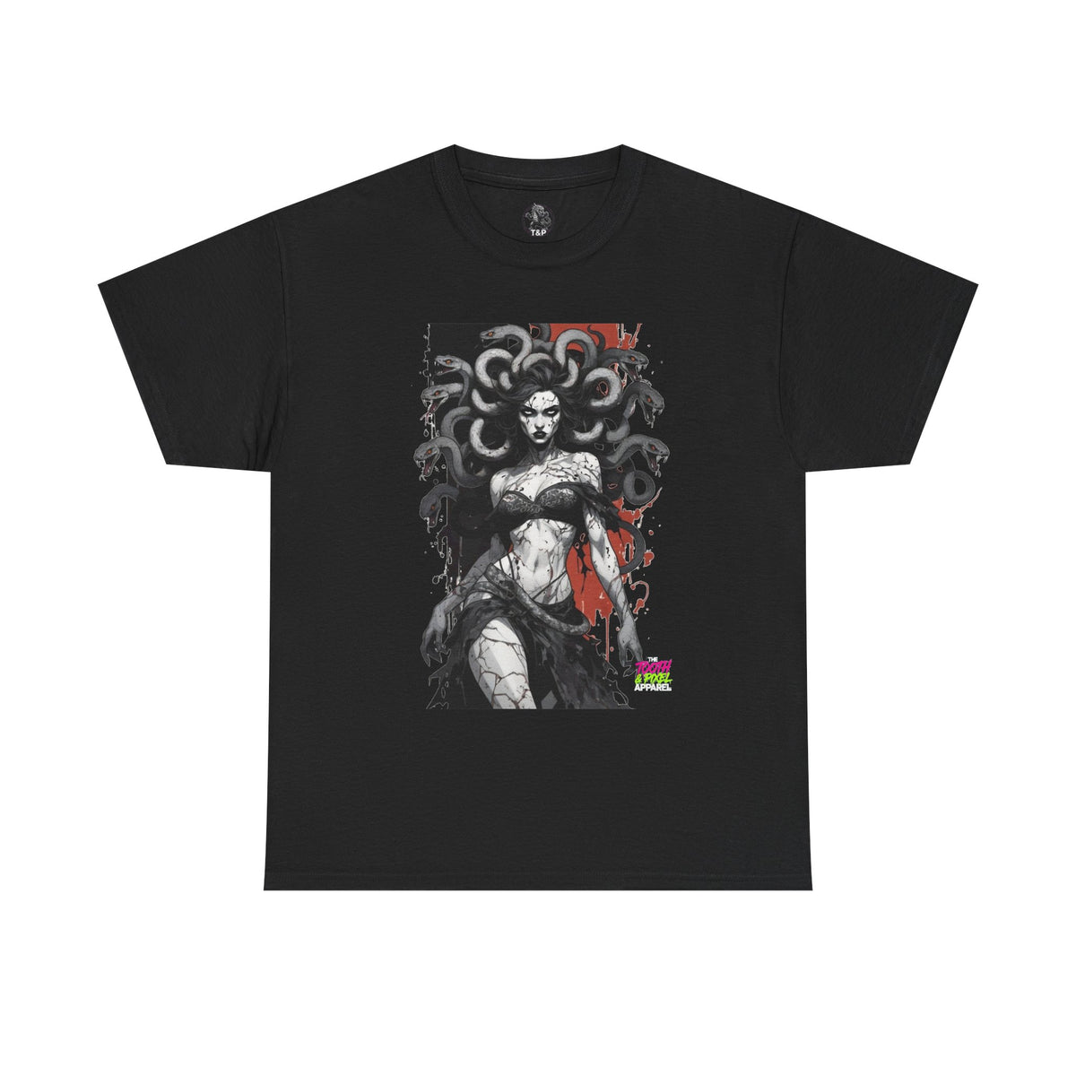 Tooth and Pixel- In the pale light Medusa Gothic Art Tee – Mythic Snake-Headed Woman Graphic Shirt