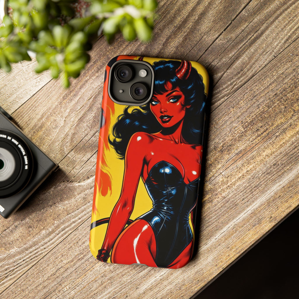Devil Pin-Up Phone Case — Vintage Kitsch Flame Design