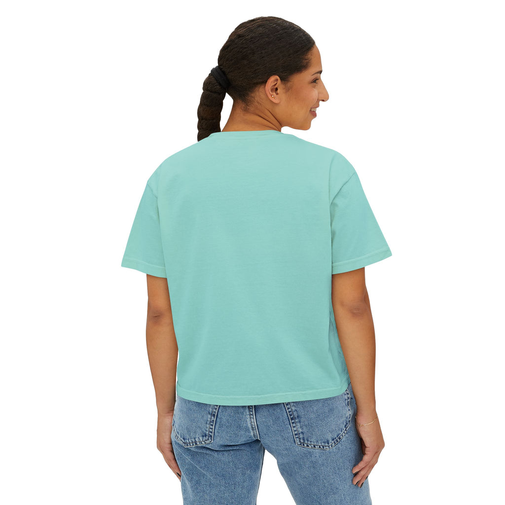T&P- 'Can I Pet That Dog?'  Women's Boxy Tee – Cute yet Creepy Purple Monster Dog Graphic