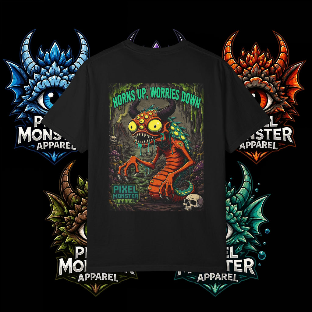 Tooth and Pixel- . "Horns Up, Worries Down" T-Shirt. Wear it to the office BBQ we dare ya!