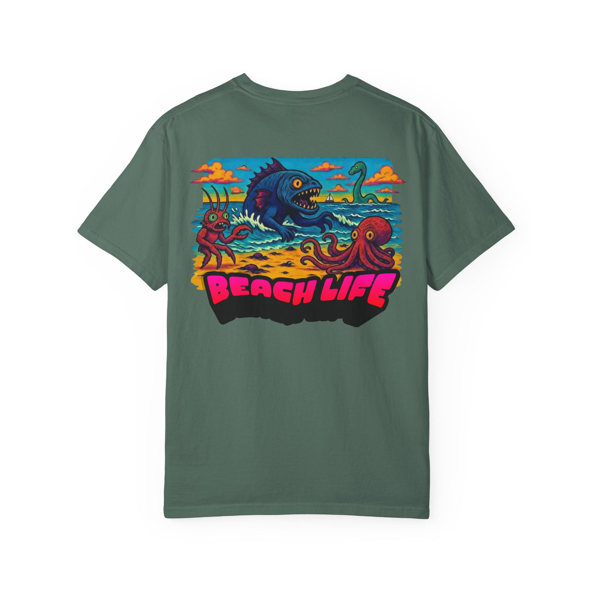 Tooth and Pixel- Funny Whimsical Beach Life T-Shirt — Retro Monster Surf Graphic Tee