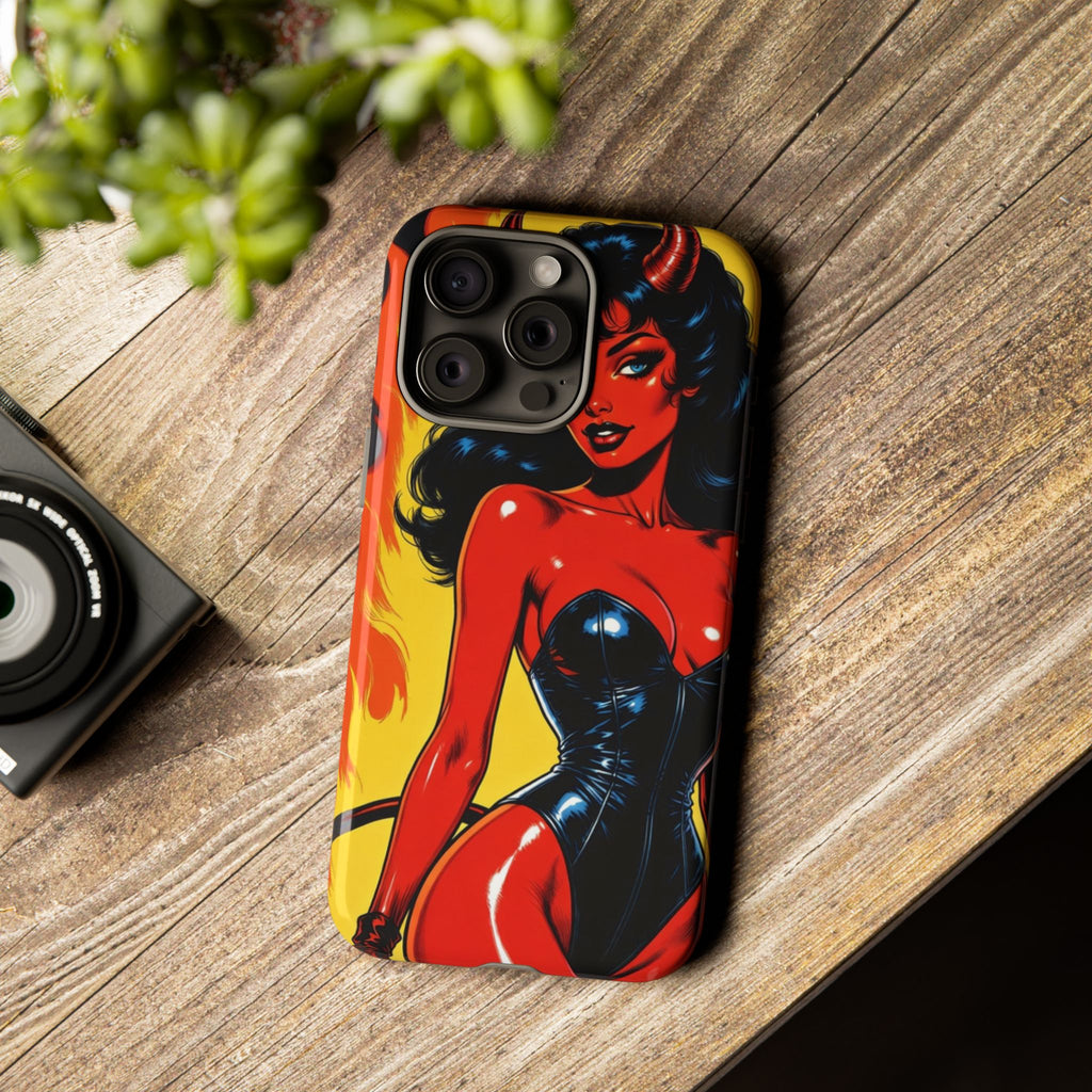 Devil Pin-Up Phone Case — Vintage Kitsch Flame Design