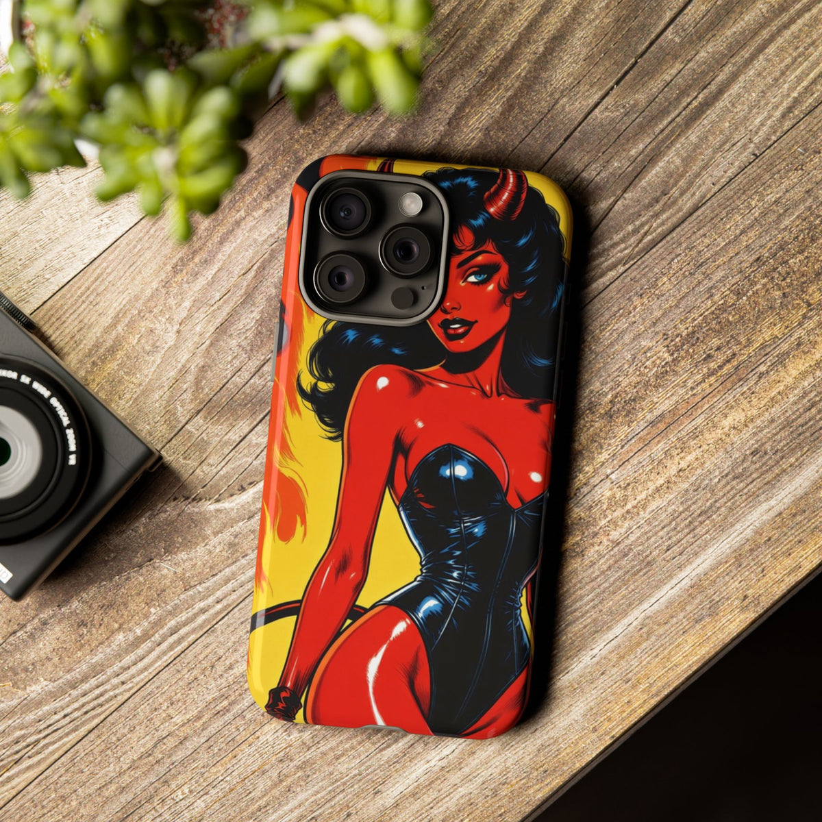 Devil Pin-Up Phone Case — Vintage Kitsch Flame Design