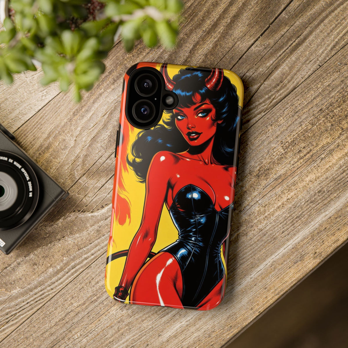 Devil Pin-Up Phone Case — Vintage Kitsch Flame Design