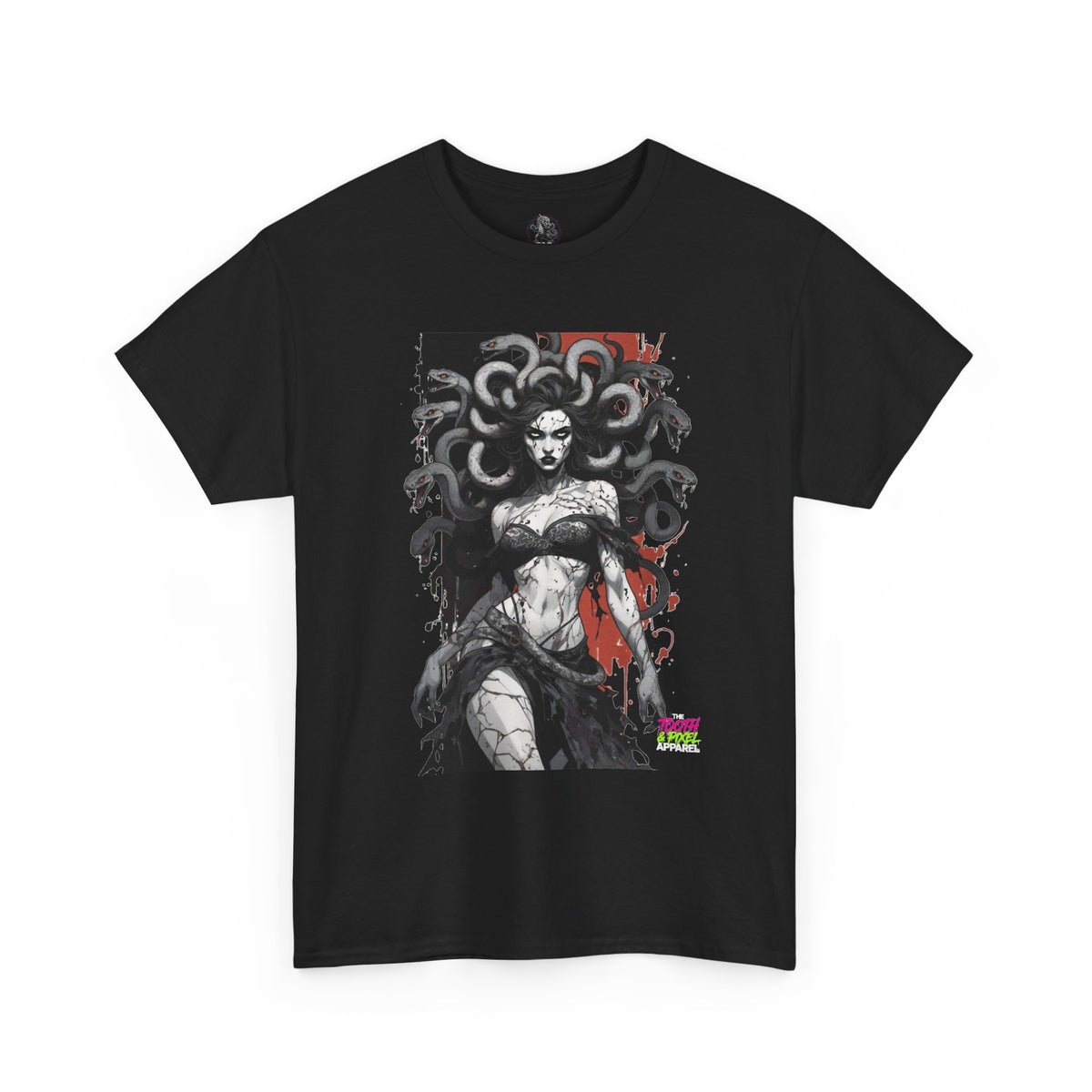 Tooth and Pixel- In the pale light Medusa Gothic Art Tee – Mythic Snake-Headed Woman Graphic Shirt