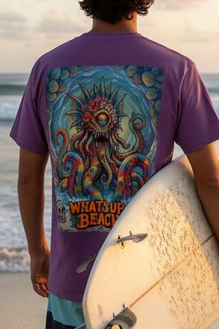 Tooth and Pixel - Beach Cthulhu T-Shirt — "What's Up Beach!" Graphic Tee-Paety joke, Hilarious.