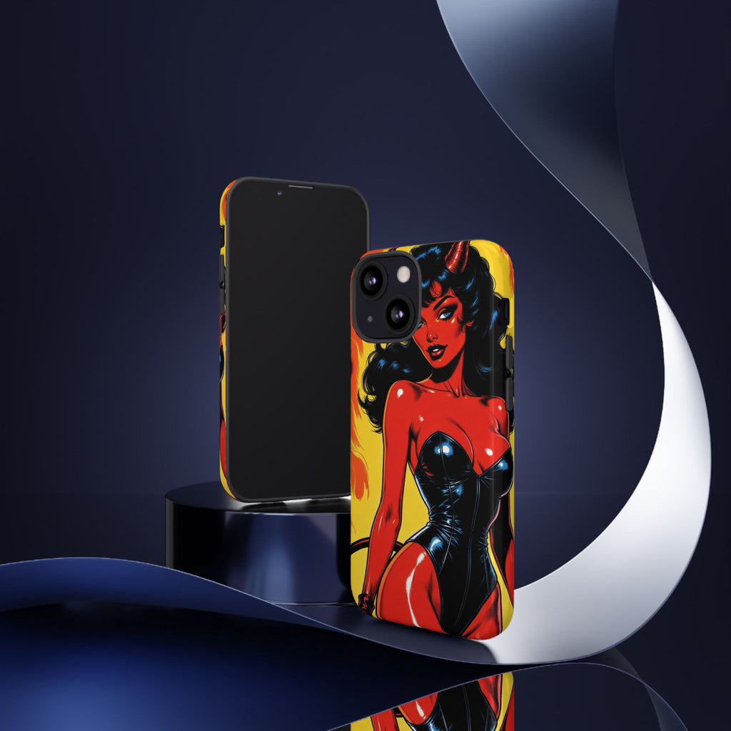Devil Pin-Up Phone Case — Vintage Kitsch Flame Design