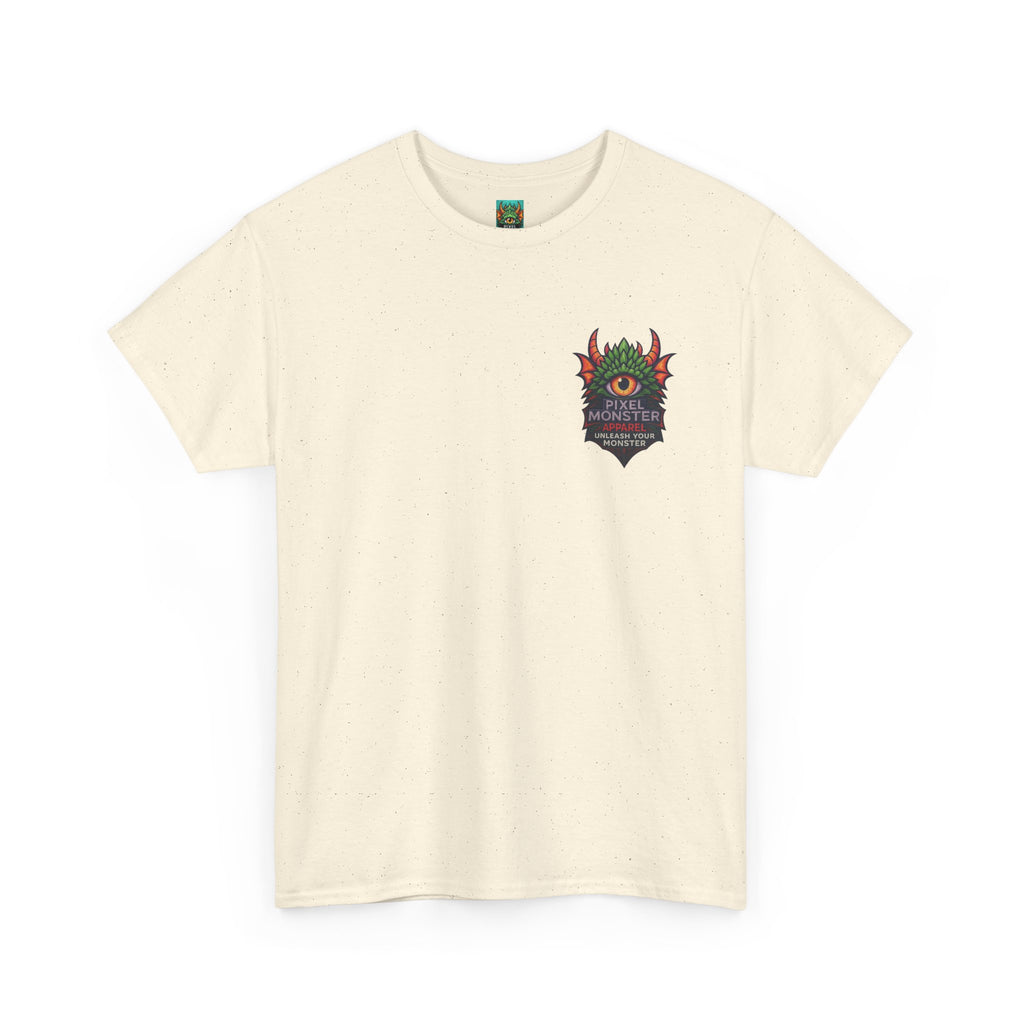 Gangland Vampire with Pixel Monster pocket logo T‑Shirt — Retro Gothic Vampire Streetwear Tee