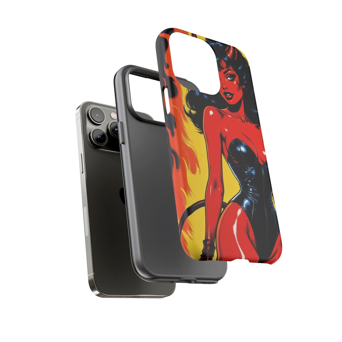 Devil Pin-Up Phone Case — Vintage Kitsch Flame Design