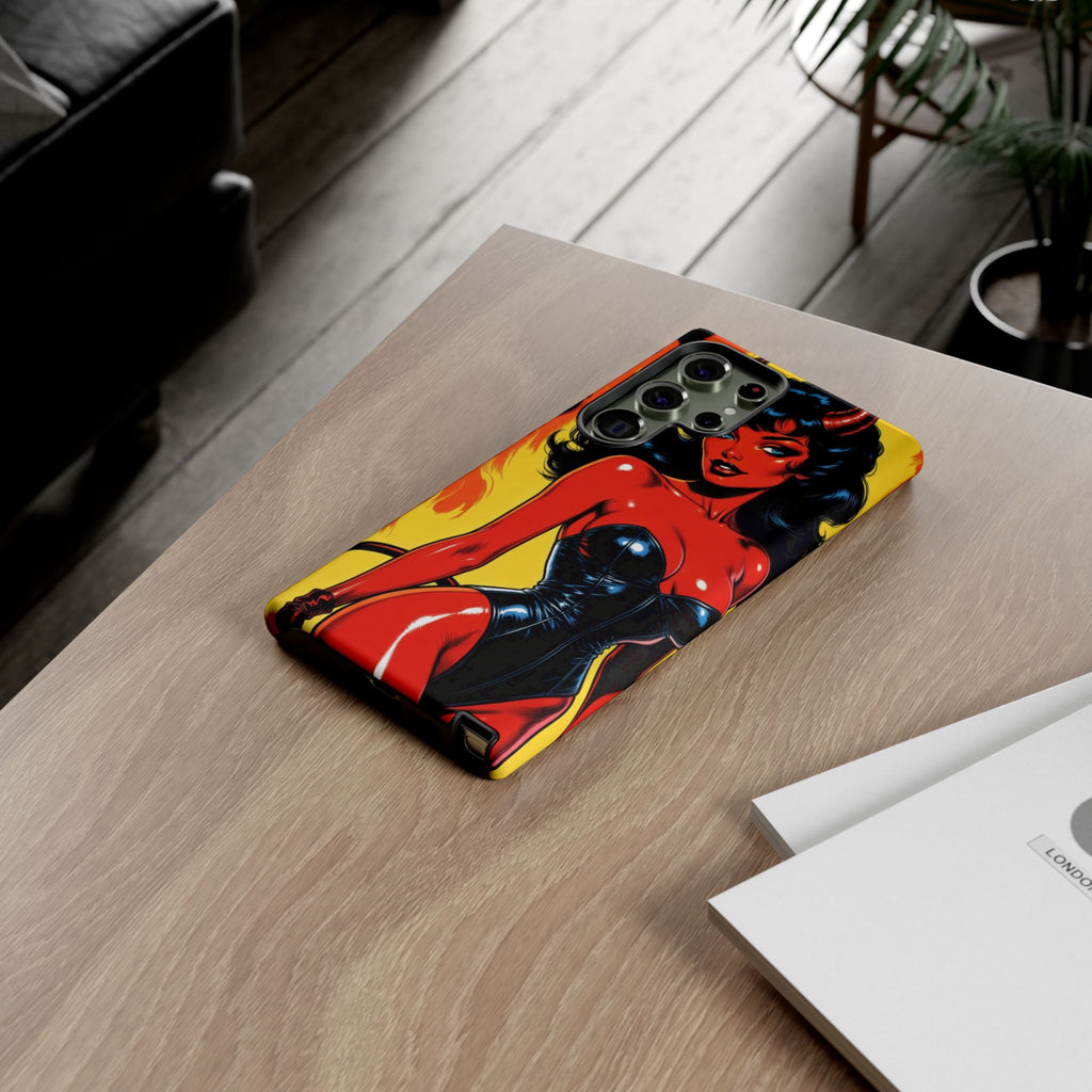 Devil Pin-Up Phone Case — Vintage Kitsch Flame Design