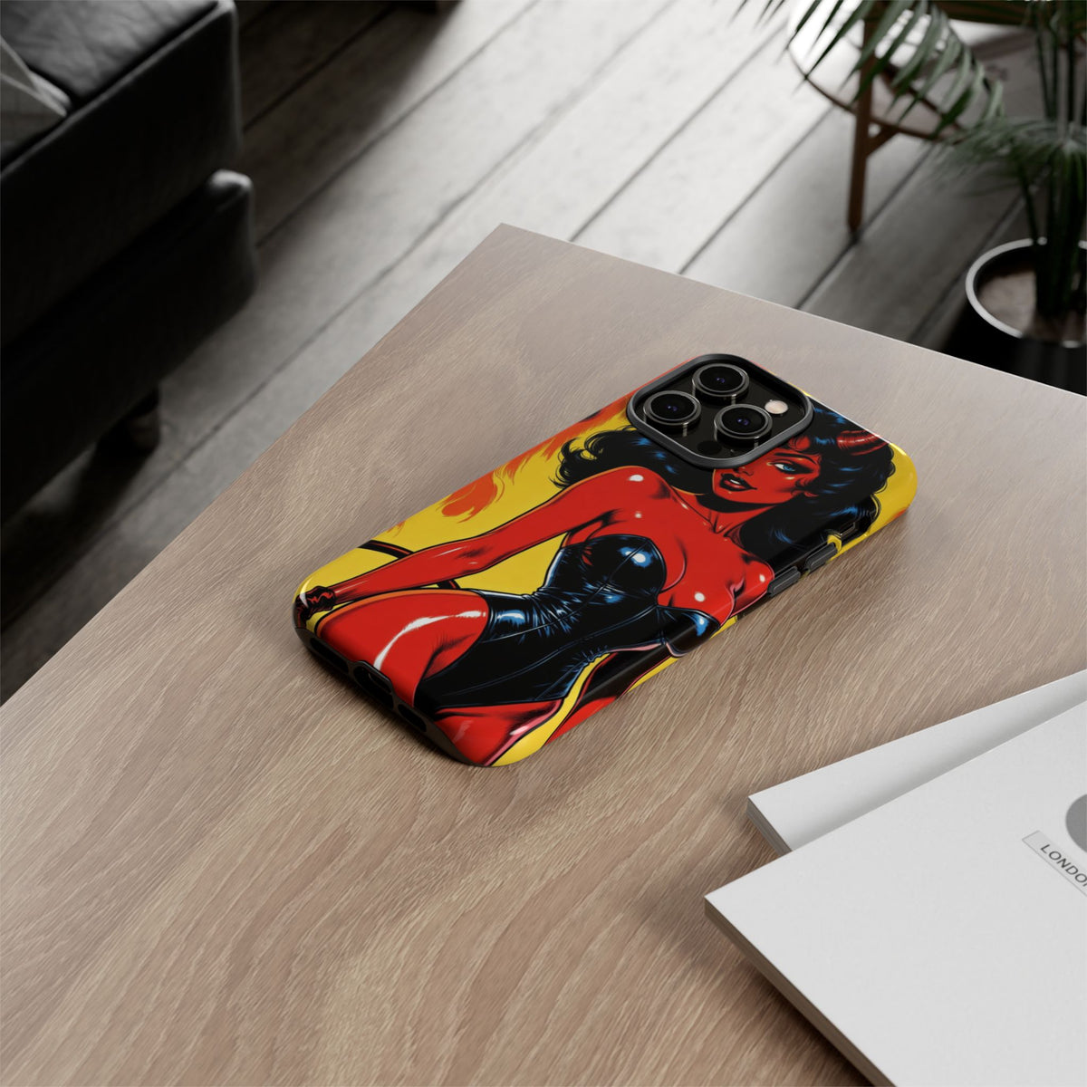 Devil Pin-Up Phone Case — Vintage Kitsch Flame Design