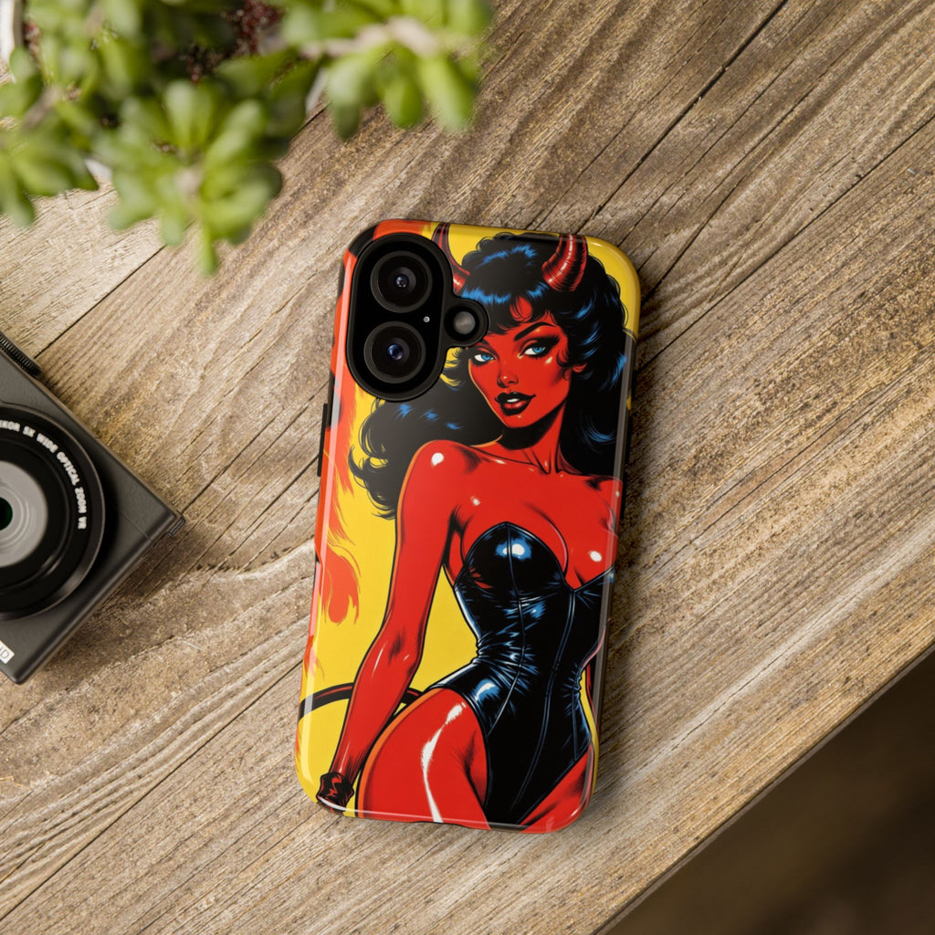 Devil Pin-Up Phone Case — Vintage Kitsch Flame Design
