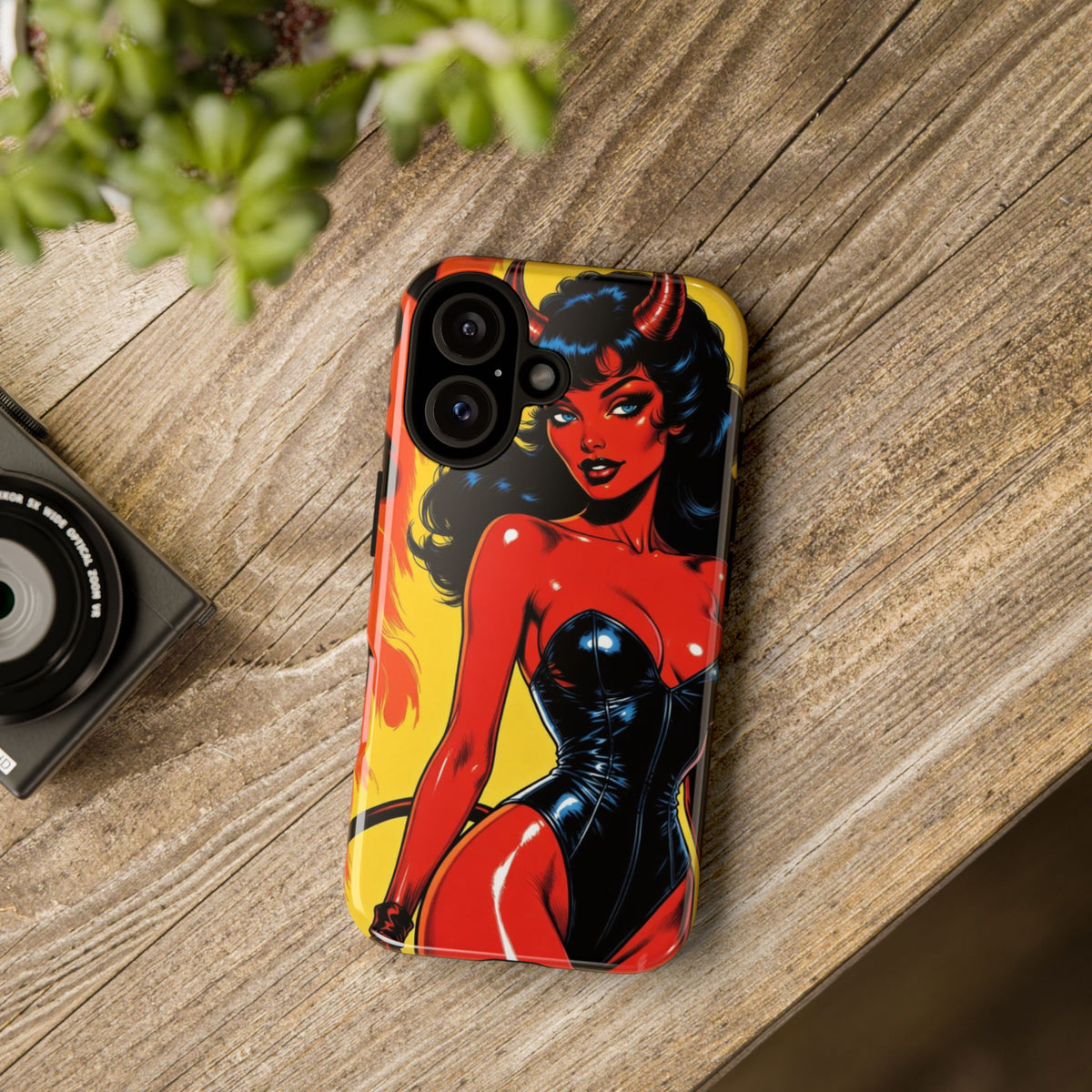 Devil Pin-Up Phone Case — Vintage Kitsch Flame Design